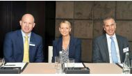 FFOM LEFT: Simon Green, Partner and Head of Qatar office at Charrles Russell Speechlys, Michelle Grant, Investment Director at Grant Property, and Rupert Bastick, General Manager at AES International Qatar, during the UK Property seminar in Doha. Pic: Kam