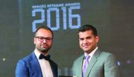 Salish Mathew (right), Head – Branding & Marketing, Malabar Gold & Diamonds receiving Images RetailME Awards 2016 from Luca Cappuccitti of Design International at the event held in Dubai.