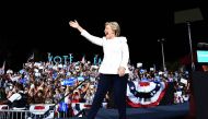 US Democratic presidential nominee Hillary Clinton waves to supporters during a campaign rally in Fort Lauderdale, Florida, on November 1, 2016.  AFP / Jewel SAMAD
