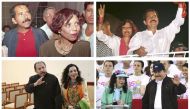FILES) Photo composition showing Nicaraguan President Daniel Ortega and his wife Rosario Murillo in Managua on (L to R) February 18, 1995, October 16, 1996, December 4, 2013 and July 19, 2015. AFP / STF