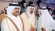 Minister of Energy and Industry H E  Mohammed bin Saleh Al Sada  and Saudi Minister of Energy, Industrial and Mineral Resources Khalid Al-Falih (second left) during the opening ceremony of the Qatari and Saudi Economic Forum in Riyadh yesterday.