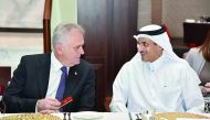 Serbian President Tomislav Nikolic (left) with Sheikh Dr Khalid bin Thani Al Thani at the QBA event yesterday.