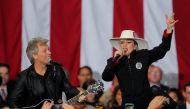 Recording artist Jon Bon Jovi and singer Lady Gaga perform ahead of Democratic presidential nominee Hillary Clinton at a campaign rally in Raleigh, North Carolina November 8, 2016. Reuters/Chris Keane