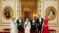 Duchess of Cornwall, the Prince of Wales, Queen Elizabeth II, the Duke of Edinburgh and Duke and Duchess of Cambridge at annual evening reception for members of the Diplomatic Corps, December 8, 2016 (REUTERS) 