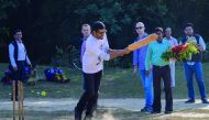 Google Inc CEO Sundar Pichai plays cricket with villagers on the occassion of his visit to IIT Kharagpur, some 120km west of Kolkata, yesterday.