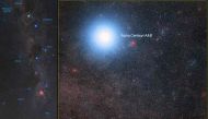 A handout image released by the European Southern Observatory (ESO) on January 9, 2016 shows the closest stellar system to the Sun, the bright double star Alpha Centauri AB and its distant and faint companion Proxima Centauri. AFP PHOTO / EUROPEAN SOUTHER