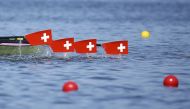 The image, close up of the blades of Switzerland rowers during training, is used here for graphical purpose (REUTERS / Carlos Barria)