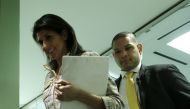 United States' Ambassador to the UN Nikki Haley (L) arrives at the UN Security Council meeting on February 13, 2017 at the United Nations in New York on North Korea's latest ballistic missile launch. UN Secretary-General Antonio Guterres on Monday strongl