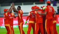 Islamabad United players celebrate during a Pakistan Super League 2016 match in this file photo. Islamabad won the inaugural edition and entered the play-offs to remain on course of title defence.   