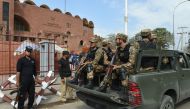 Pakistani soldiers patrol outside the Gaddafi Cricket Stadium in Lahore on February 28, 2017, ahead of the final cricket match of the Pakistan Super League (PSL). Pakistan Cricket Board (PCB) and officials of the league have been adamant that the March 5 