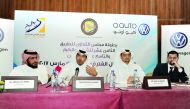 Qatar Cycling Federation (QCF) President Dr Mohammad Al Kuwari (second left) addressing the media during a press conference held regarding the GCC Road Cycling Championship which will take place in Doha from March 13 to 17. Jamal Al Kuwari (second right),