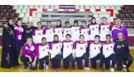 Qatar handball team, winners of the gold medal at the GCC Women’s Games, pose for a picture.