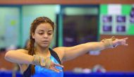 Qatari gymnast Jana Elkeky in action during a training session.
