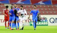 Al Shahania's players celebrate a goal against Al Arabi durng their QSL game last week. Al Shahania are hoping to repeat the same performance against Al Khor today.  