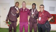 Joachim Krug (second left) is seen with Qatar’s top athlete Mutaz Barshim in this file photo. A resident of Qatar for more than 35 years, Krug has taken an active part in Qatar’s rise as a sports hub.