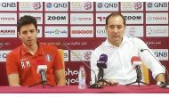 Shahania coach Igor Štimac and player Álvaro Mejía, attending a press conference in Doha yesterday. 