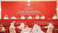 Qatar Football Association President Sheikh Hamad bin Khalifa bin Ahmed Al Thani (centre) attended the General Assembly Meeting (AGM) at the Diplomatic Club yesterday.
