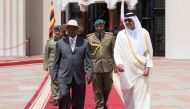 Emir H H Sheikh Tamim bin Hamad Al Thani with President of Uganda Yoweri Kaguta Museveni 
