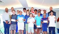 The podium winners at the Qatar Golf Association organised Qatar Junior Open 2017 pose for a picture with officials at Doha Golf Club Championship and Academy Course on Saturday. More than 40 participants of different age groups and categories competed in