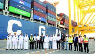 Hamad Ports management and Ocean Alliance officials pose for a group photo at Hamad Port, in Doha.