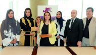 Aisha Al Fardan, QBWA Vice-President (second left); Nezaket Emine Atasoy, General President, Industrialist Businesswomen and Businessmen Confederation- Turkey (centre), and Burak Guresci, Commercial Counsellor, Embassy of the Republic of Turkey in Doha (s