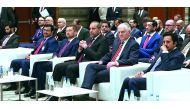 Minister of Economy and Commerce H E Sheikh Ahmed bin Jassem bin Mohammed Al Thani (third left), Minister of Energy and Industry H E Dr. Mohammed bin Saleh Al Sada (left), and other diginitaries attending the Qatar-Poland  Business Forum, in Warsaw