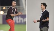 A combination photo of Lekhwiya coach Djamel Belmadi and Al Rayyan coach Michael Laudrup