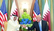 Emir H H Sheikh Tamim bin Hamad Al Thani shaking hands with US President Donald Trump in the Saudi capital.