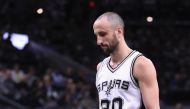Manu Ginobili #20 of the San Antonio Spurs reacts in the first half against the Golden State Warriors during Game Four of the 2017 NBA Western Conference Finals at AT&T Center on May 22, 2017 in San Antonio, Texas. Ronald Martinez/Getty Images/AFP