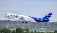 An MS-21 medium-range passenger plane, produced by Irkut Corporation, takes off in Irkutsk, Russia, May 28, 2017. (Irkut Corporation/REUTERS)