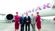 Tourism Ireland CEO Niall Gibbons; Qatar Airways Europe Senior Vice-President Jonathan Harding and Dublin Airport Managing Director Vincent Harrison in Dublin.