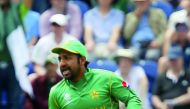 Pakistan's Sarfraz Ahmed celebrates during the ICC Champions Trophy semi-final against England and Pakistan in Cardiff on Wednesday.
