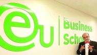 Dr R Seetharaman, Doha Bank's CEO, speaking at the European University in Geneva, yesterday. 