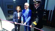 Australian Prime Minister, Malcolm Turnbull (centre) and French Defence Minister, Florence Parly (left), with Royal Australian Navy Commodore, Stephen Hughes during the ribbon cutting ceremony the Naval Group Plant in Cherbourg-Octeville, north-western Fr