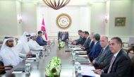 Turkish Prime Minister H E Binali Yildirim (centre); Qatar’s Minister of Economy and Commerce, H E Sheikh Ahmed bin Jassim bin Mohammed Al Thani (fourth left); Qatar's Ambassador to Turkey, Salem bin Mubarak Al Shafi (third left) and other senior official
