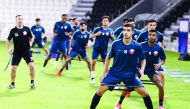Qatari players during a training session ahead of their opening game of AFC U-23 Asian Cup qualifying tournament against Turkmenistan.  
