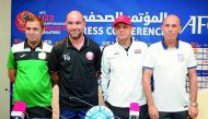 From left: Head coaches of under-23 teams, Agamyradov Ahmet of Turkmenistan, Felix Sanchez of Qatar, Hussein Afash of Syria and Stephen Constantine of India pose for a photograph following a press conference held in Doha ahead of the of AFC U-23 Champions