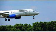 A file photo of Bombardier CS300 C Series aircraft lands after a flying display.