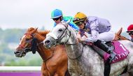Jockey J Cabre (right) astride Khataab reaching the finish line to win the Doha Cup (Gr1).  
