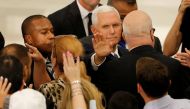 U.S. Vice President Mike Pence greets guests after speaking to a large crowd after meeting with members of the Venezuelan exile community, recent Venezuelan migrants, other local leaders and officials about the continuing devastation and unrest in Venezue