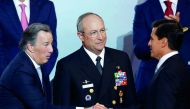 Mexico's President Enrique Pena Nieto greets Finance Minister Jose Antonio Meade (R) as Mexican Secretary of Navy Admiral Vidal Francisco Soberon Sanz (C), looks on after his annual address to the nation in Mexico City, Mexico September 2, 2017. REUTERS/C