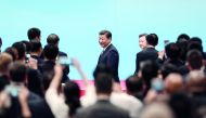 Chinese President Xi Jinping (C) arrives for the opening ceremony of the BRICS Business Forum at the Xiamen International Conference and Exhibition Centre in Xiamen, southeastern China?s Fujian Province, on September 3, 2017. The BRICS Summit, involving B