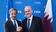 President of the Qatar Football Association Sheikh Hamad bin Khalifa bin Ahmed Al-Thani with FIFA president Gianni Infantino
