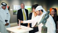 Katara General Manager Dr Khalid bin Ibrahim Al Sulaiti (second right), with Ambassador of Georgia, Ekaterine Meiering-Mikadze (right), at the Expressing Space Exhibition of Georgia, at Katara yesterday. Pic: Abdul Basit / The Peninsula