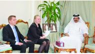 Mohammed bin Ahmed bin Towar Al Kuwari (right), Vice-Chairman of QC, with officials of the Danish business mission, here yesterday.