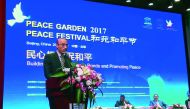 H E Sultan bin Salmeen Al Mansouri addressing the Peace Garden Festival in Beijing.
