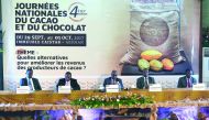 (LtoR) Mayor of the Plateau commune Noel Akossi Bendjo, Cabinet director of the Ministry of Agriculture and Rural Development Minayaha Siaka Coulibaly, Member of the Coffee-Cocoa Board (Conseil du Cafe-Cacao) Lambert Kouassi Konan, Chairman of the Coffee-