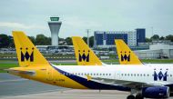 Monarch Airlines aircraft are pictured on the tarmac at Birmingham Airport in Birmingham, central England on October 2, 2017.  AFP / Oli Scarff