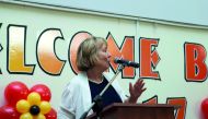 An official of UCQ speaks at the annual welcome event held to welcome its new and returning nursing students.