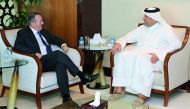 H E Sheikh Ahmed bin Jassim Al Thani (right), Minister of Economy and Commerce, met with Liam Fox, British Secretary of State for International Trade and President of the Board of Trade, in Doha, yesterday.